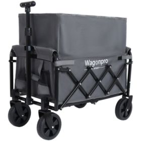 Expandable Dual-Layer Utility Wagon with 100% Extra Space - 225lbs Grocery Cart for Camping, Shopping, Sports, Gardening, Fishing, Gray