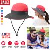 Women Summer Sun Bucket Hats Foldable UV Protection Cotton Cap Wide Brim Floppy Cap Packable Ponytail Mesh Travel Hat For Beach Fishing Camping Travel