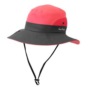 Women Summer Sun Bucket Hats Foldable UV Protection Cotton Cap Wide Brim Floppy Cap Packable Ponytail Mesh Travel Hat For Beach Fishing Camping Travel (Option: WatermelonRD)