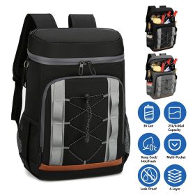 Cooler Backpack 36 Can Leakproof Insulated Cooler Backpack with 25L/6.6Gal for Picnic Camping Beach Hiking Fishing Travel (Color: black)