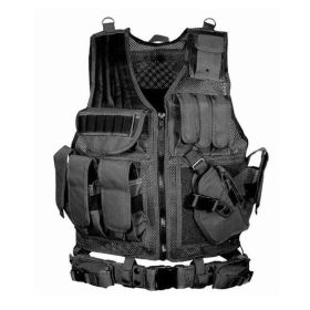 Tactical Vest Military Combat Army Armor Vests Molle Airsoft Plate Carrier Swat Vest Outdoor Hunting Fishing CS Training Vest (Color: black)